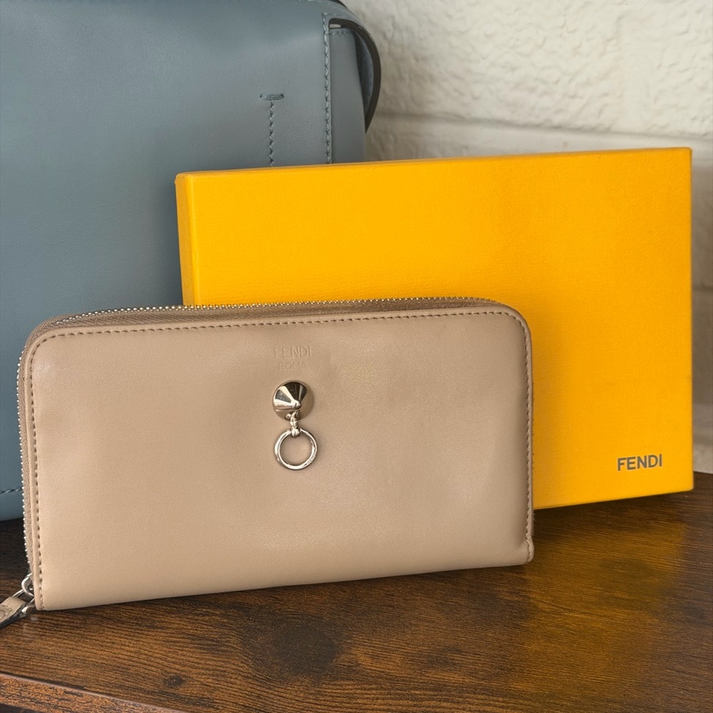 Fendi Taupe Leather Accessory with Silver Detail